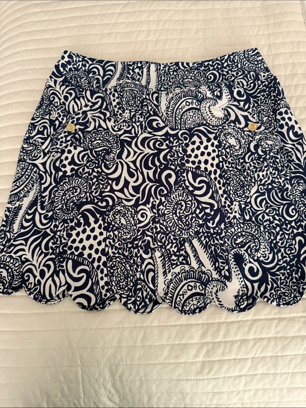 Lilly Pulitzer Navy and White Scalloped Hem Mini Skort